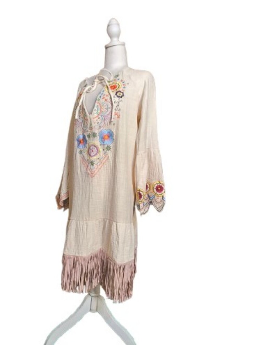 Embroidered Fringe Tunic Boho Festival Western L Cochella - Picture 3 of 12